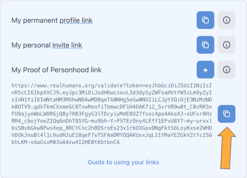Dashboard showing a generated PoP link ready to copy